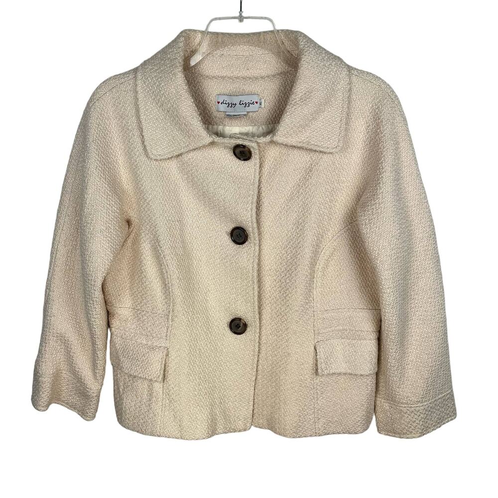DIZZY LIZZY | Cream Woven Y2K Wool Blend Short Pea Coat |‎ Women's XL